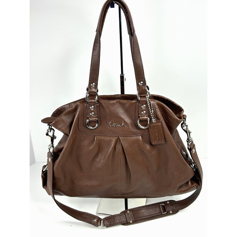 COACH Ashley Leather Carryall Tote Bag 2-Way F15513 Brown Crossbody Shoulder EUC